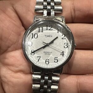 Working* Vintage Timex Classic Indiglo Men's Silver Tone Watch Bracelet Light